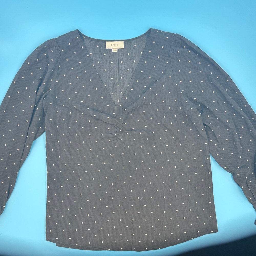 LOFT Black and White Polka Dot Blouse